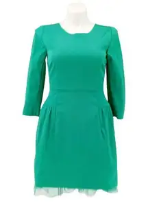 J.Crew  Sheath Dress Size 12 Green 3/4 Sleeve Tulle Hem $198 H2851 New Classic