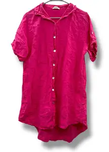 Aldo Marino Positano Linen Hot Pink Button-Front Short Sleeve Top Sz‎ S Italy