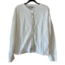 Misolli White Knit Cardigan Rainbow Stripe Button Down Sweater M waffle knit