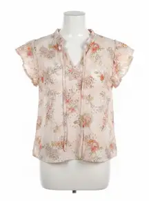Solitaire Blouse XL Peach Eyelet Floral Ruffle Sleeve Cottagecore Boho Peasant