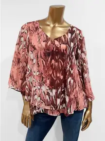 Jennifer Lopez Women's Abstract-print 3/4 Sleeve Layered Blouse Size S