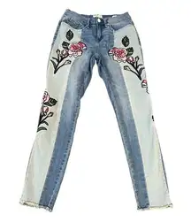 Floral Embroidered Two Tone Ankle Skinny Jeans Women’s size 27