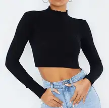 Pretty Little Thing BLACK WIDE RIB KNITTED LONG SLEEVE CROP SWEATER