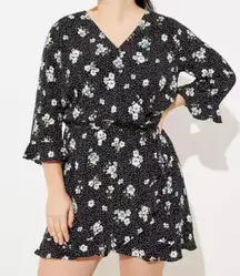 Polka Dot Floral Wrap Romper Dress