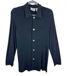 Chico's Private Edition Vintage Collared Button Up Liquid Knit Blouse USA Size L