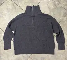 Aerie Women's Sweater CozyUp Waffle Knit Quarter Zip Gray Boxy Oversized Sz S