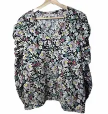 Loft Shirt Womens Xlarge Puff Long Sleeve VNeck Floral Stretch Lightweight