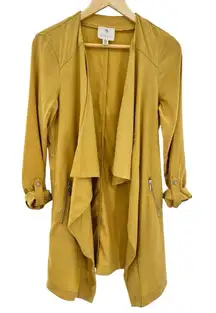 Eliane Rose Mustard Yellow Duster Size Small Zipper Pocket Roll Tab Sleeve‎