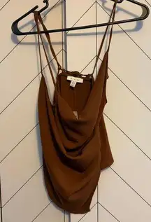 Topshop Women’s 2 Brown Asymmetrical Strappy Draped Cowl Neck Cami Top Going Out