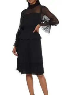 See By Chloe Shirred Silk-Georgette Black Peplum Dress - Size FR 36 / US 4