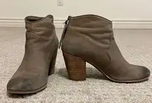 Brass Plum Taupe Ombre Toe Leather Heeled Zip Up Fringe Booties