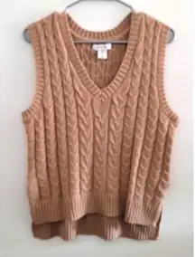 Cupcakes and Cashmere Braided Knit Sweater Vest Tan Medium