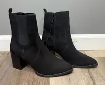 Express Womens Ankle Boots Booties Black Suede Block Heels Pointed Toe Zip Sz 6