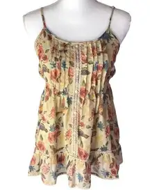 Decree Vintage Floral Print Babydoll Lace Detail Tank Top