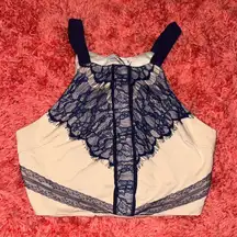 Lush Navy and Cream Lace Detail Top