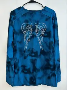 NWT Seven7 Blue Tie-Dye Long Sleeve Thermal w/ Rhinestone Wings Y2K Size XL