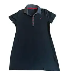 Tommy Hilfiger Black Polo Dress Short Sleeve Polka Dot Stretch Size Large Womens