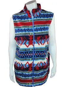 Womens Medium Aztec Print Full-Zip Fleece Collared Vest Polyester