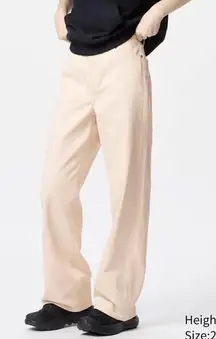 Uniqlo Cotton Wide Straight Leg Jeans Pink NWT Size 34