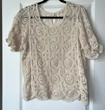 Solitaire Crochet Puff Sleeve Top Ivory L