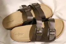 West Loop Brown Double Strap Cork Sandal Slide 2 Band Adjustable Slip On size 9-10