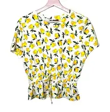 Zara shirt lemon print short sleeve drawstring‎ cinch waist peplum top Large