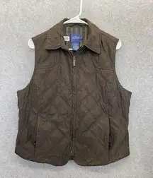 Faconnable Women's Vest Full Zip Quilted Solid Brown Size Large Pockets