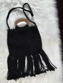 Danielle Nicole Black Macrame Fringe Bag