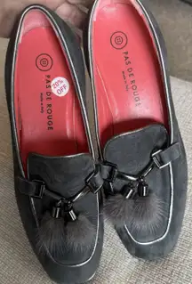 PAS DE ROUGE Lola Black Suede Dressy Loafer Women's 39 US 8.5 Rabbit Fur Tassel