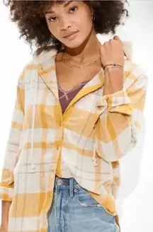 American Eagle button up plaid flannel with hood size XL