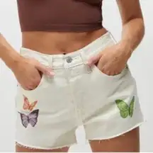 LEVI’S Butterfly Print 501 Raw Hem Jean Shorts Off White Size 30 NEW