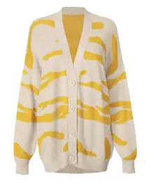 CAbi Roar Tiger Stripe Animal Print Cardigan Sweater Yellow Tan White Size Small