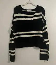 LNA Clothing Modal Blend Black & White Striped V Neck Long Sleeve Sweater Sz Lg