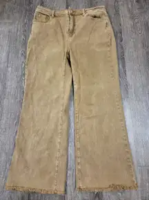 Zenana Brown Acid Washed High Waist Frayed Hem Bootcut Pants Jeans Stretch Large