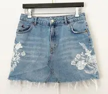 TOPSHOP Moto Embroidered Floral Denim Mini Skirt 8