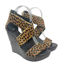 Diane von Furstenberg Opal Wedge Sandals Leopard Leather Calf Hair‎ Brown Size 8
