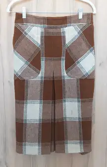 L.A.M.B Gwen Stefani Plaid Wool Midi Skirt Size Brown White Indie Preppy