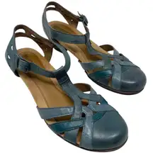 Rockport Cobb Hill “Aubrey” Sandal Women’s 10M Blue Leather T-Strap Mary Jane