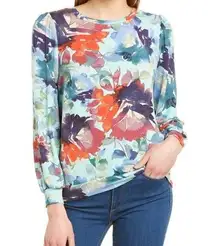 Alyson Parker aqua floral terrycloth sweatshirt size 1X