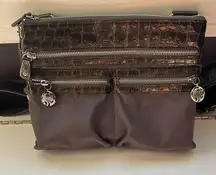 BRIGHTON - Gray Micro fiber, leather and silver hardware cross body bag