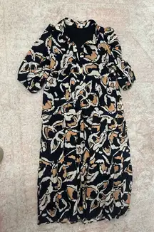 TCEC Black and Brown Abstract Long Sleeve Dress