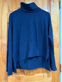 FP Movement Free People Ribbed Cowl Neck Long Sleeve Top Navy Blue Women’s M