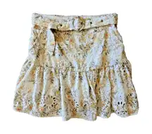 Sofie the Label Floral Flower Eyelet Tiered Belted Mini Skirt Womens Medium