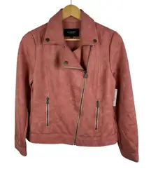 NWT Liverpool Moto Jacket Small Faux Suede Coral‎ Haze Biker Full Zip Edgy Chic