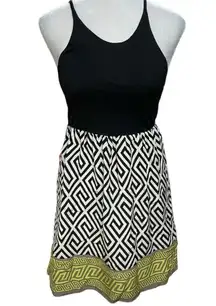 Black, White & Green 100% Silk Sleeveless Dress Size XS