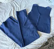 Pink Rose Navy Blue Pants & Vest Set