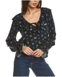 We Wore What Black Floral Ruffle Blouse NWT Size Medium