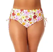 California Sunshine High Waisted Floral Bikini Bottom Lace-Up Sides White 1X