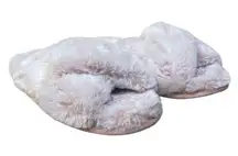 Women's Fuzzy Pink Top Cross Slipper House Faux Fur Size 7 Slip on