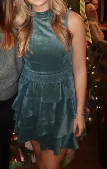 TCEC Holiday Green Velvet Tiered Dress